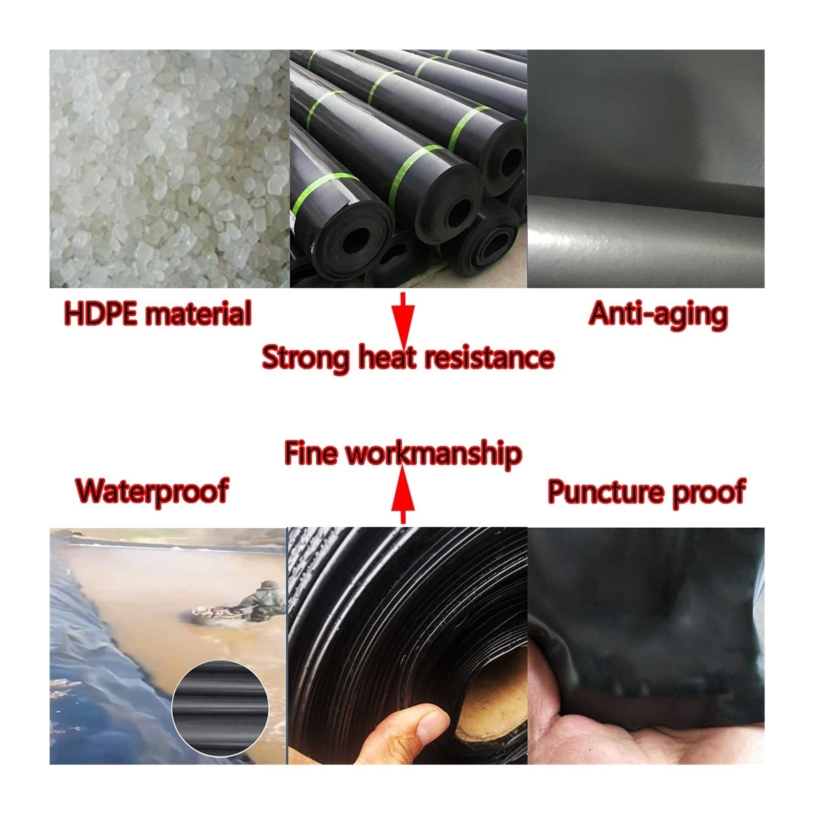 Base y forro negro para estanque, 6 m x 6 m, material resistente al agua para la conservación del agua, lagos artificiales, cisternas y proyectos, duradero, resistente a los rayos UV, fácil de