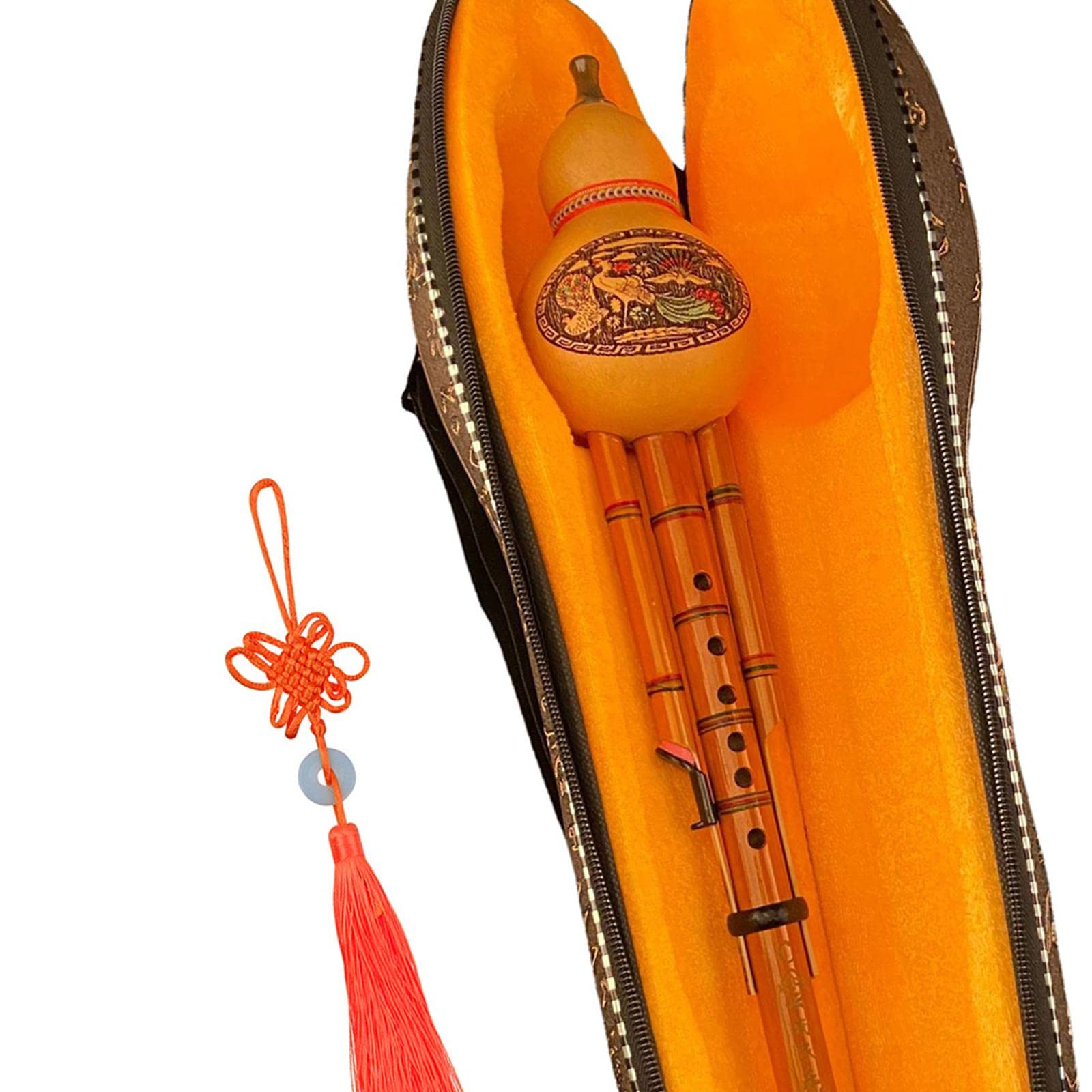 F Fityle Hulusi Flöte, Chinesische Hulusi Flöteninstrument, Kürbisflöte Bambus Hulusi, Traditional Hulusi Flute Cucurbit Flute Bamboo Hulusi with Case für Anfänger Studenten Geschenk Musikliebhaber