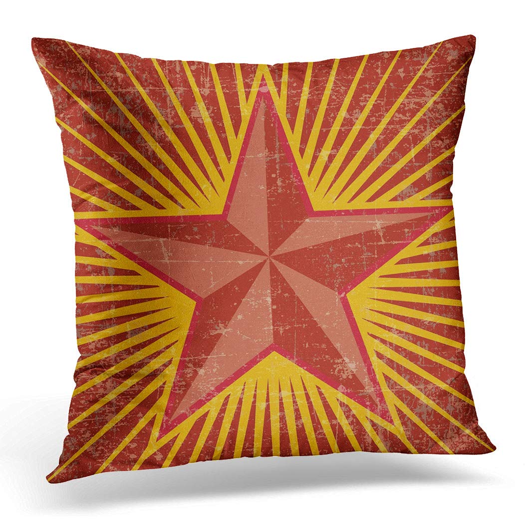 Awowee Cushion Cover 45x45cm/18x18inches Propaganda Red Star Soviet Communism Military Russia Army Badge Home Decor Throw Pillow Cover Square Pillowcase for Bed Sofa
