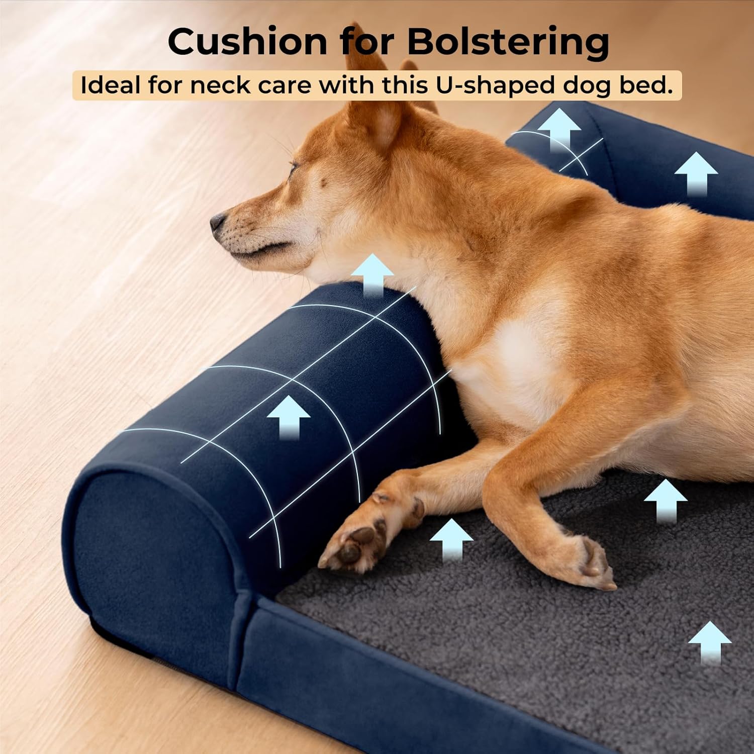 review Dog Beds for Large Dogs, Large Dog Beds Sofa with High Support Foam, Bolster Pillow, Machine Washable Removable Covers & Slip-Resistant XL Pet Bed, Blue