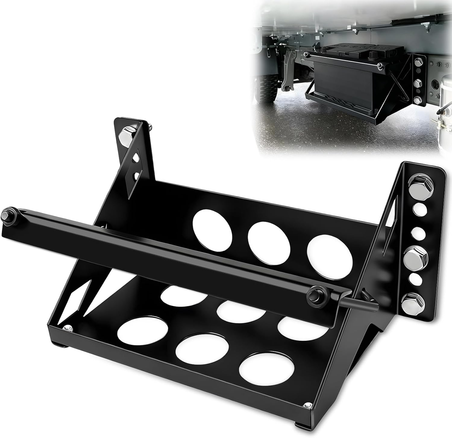 Heavy-Duty Metal Battery Mounting Tray Box, Universal Steel Bolt-In Bracket for Cars, Trucks, Boats, RVs, Trailers - Fits Batteries up to 10.63" x 7.06" x 7.5", Anti-Corrosion, Easy Installation