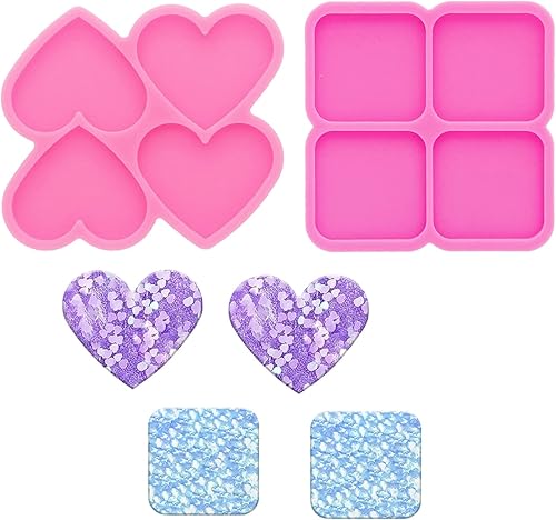 2 moldes de silicona de resina cuadrada de corazón para placa de identificación molde de resina epoxi para hacer joyas y colgantes agarre de