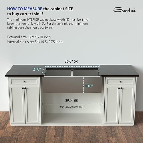 Miniatura 4 de Sarlai - Fregadero doble 33 estilo casa de campo de 33 pulgadas, fregadero de cocina de 33 pulgadas, acero inoxidable 6040, calibre 16, esquina