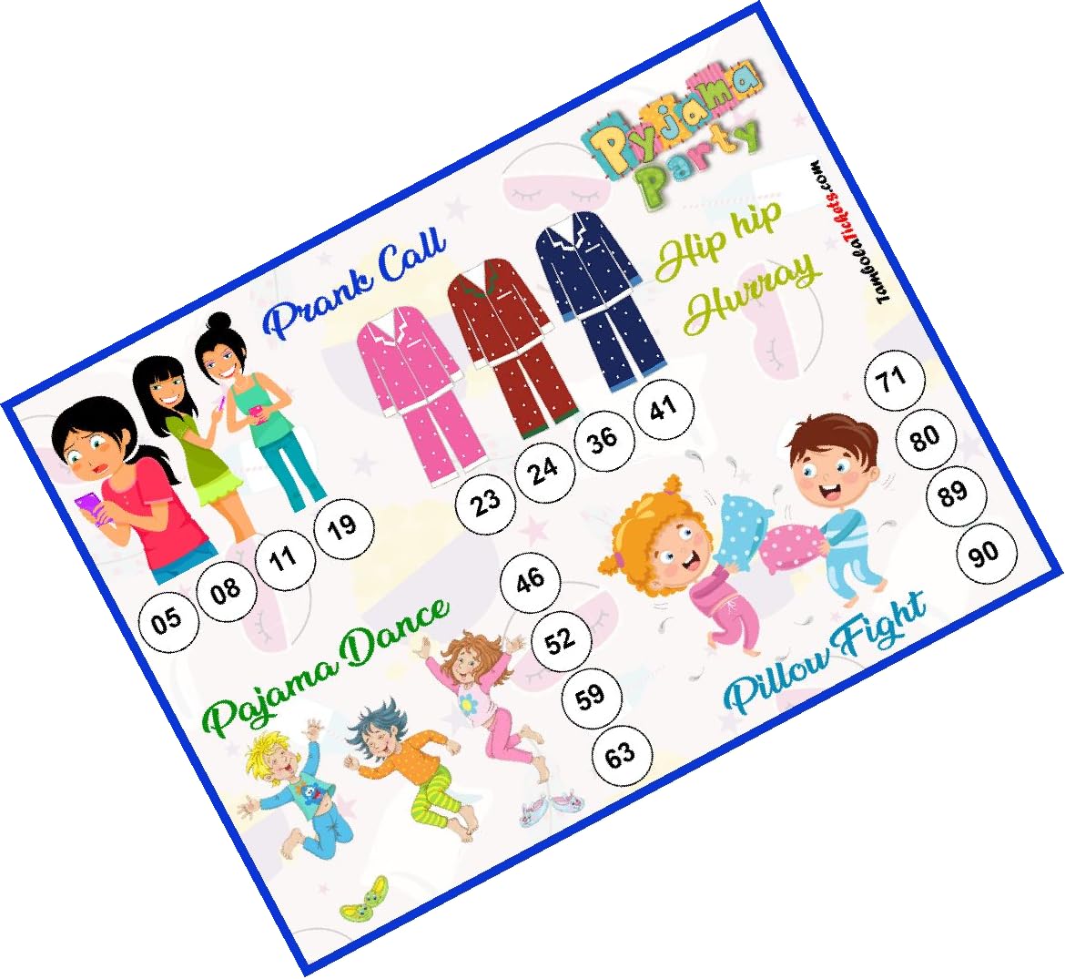 Unforgettable Night Pyjama Party Theme tambola Tickets Bingo housie lotto (Printed on Hard Sheet, Big Size Tickets, 24 Cards)