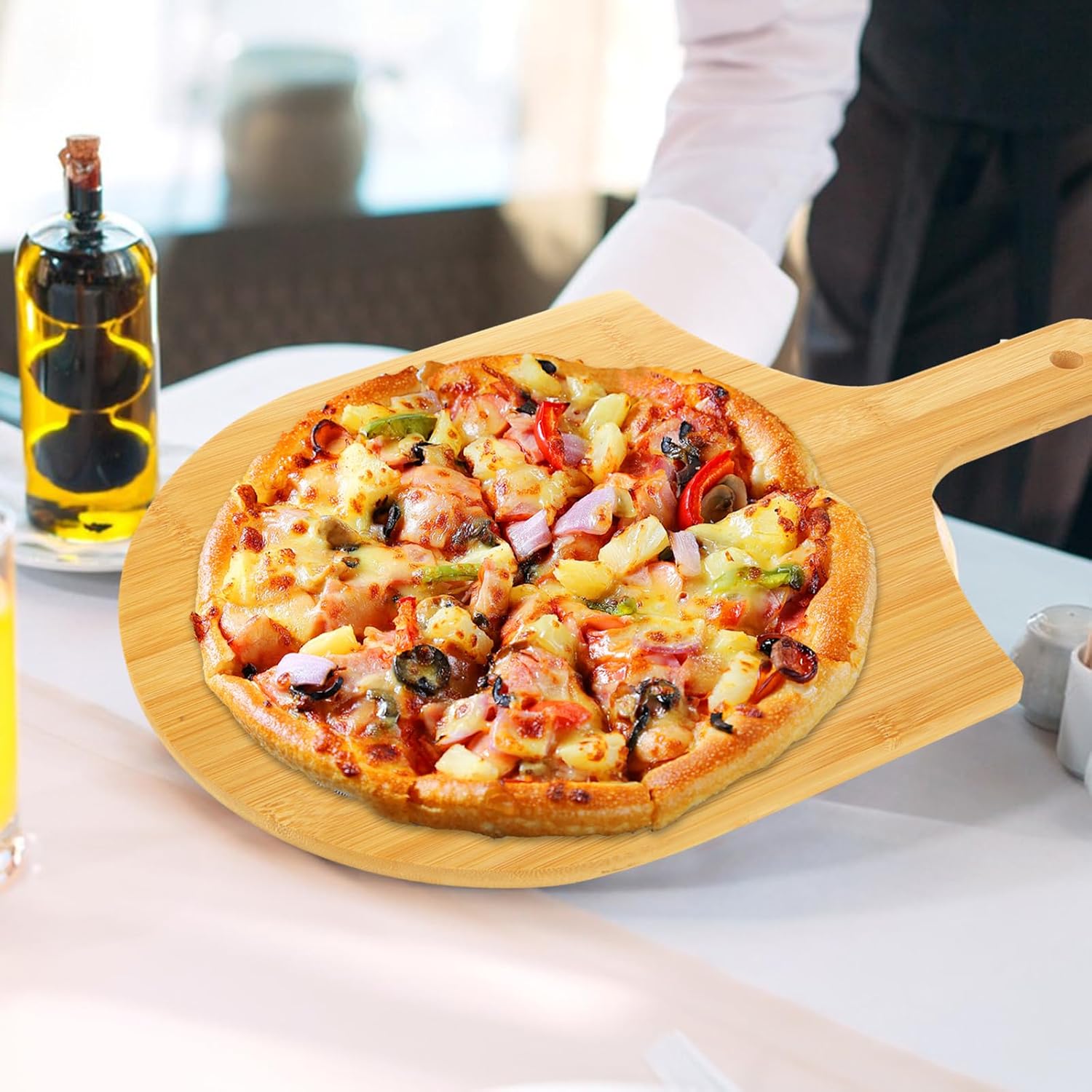 4 Pack Natural Bamboo Pizza Peel 12 inch, Bamboo Pizza Paddle, Wooden Pizza Peels with Handle for Making Pizza, Pizza Bread Pie Cutting Board for Kitchen