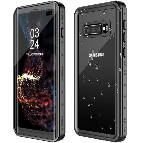 GOLDJU for Samsung Galaxy S10 Plus Waterproof Case, Black | Built in Screen Protector 360° Full Body Protective Shockproof Dirtproof Sandproof IP68 Underwater - Black - Galaxy S10 plus
