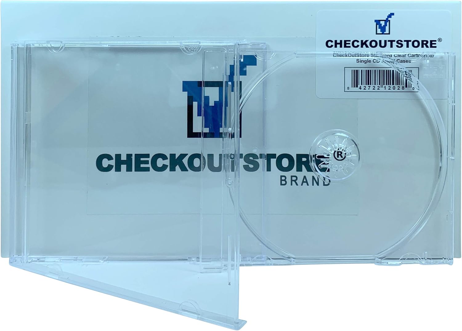 CheckOutStore (200) Standard Single 1-Disc CD Jewel Cases, Unassembled (Carton + Black Tray)