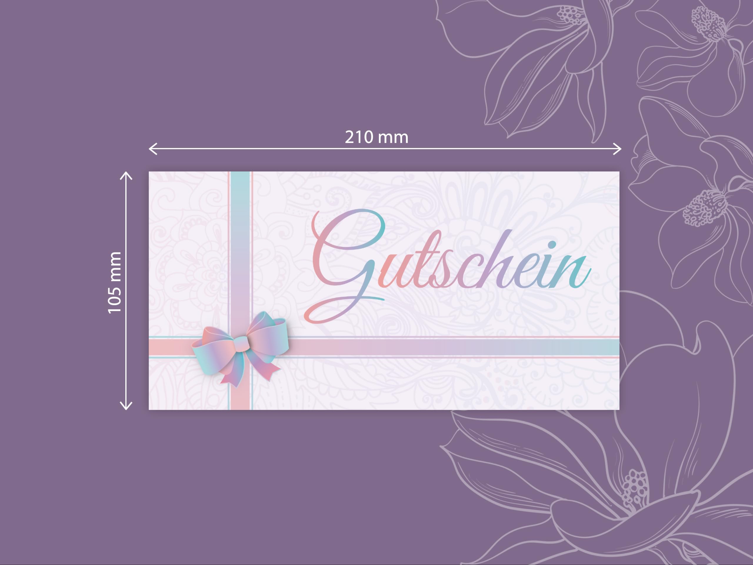 100 Gutscheine DIN lang (21x10,5 cm) mit 100 Kuverts DIN lang (22x11 cm) Ornament Schleife Gutscheine zum Ausfüllen Gutschein Geschenk Karte für Massage Wellness Kosmetik Nagelstudio Spa Beauty