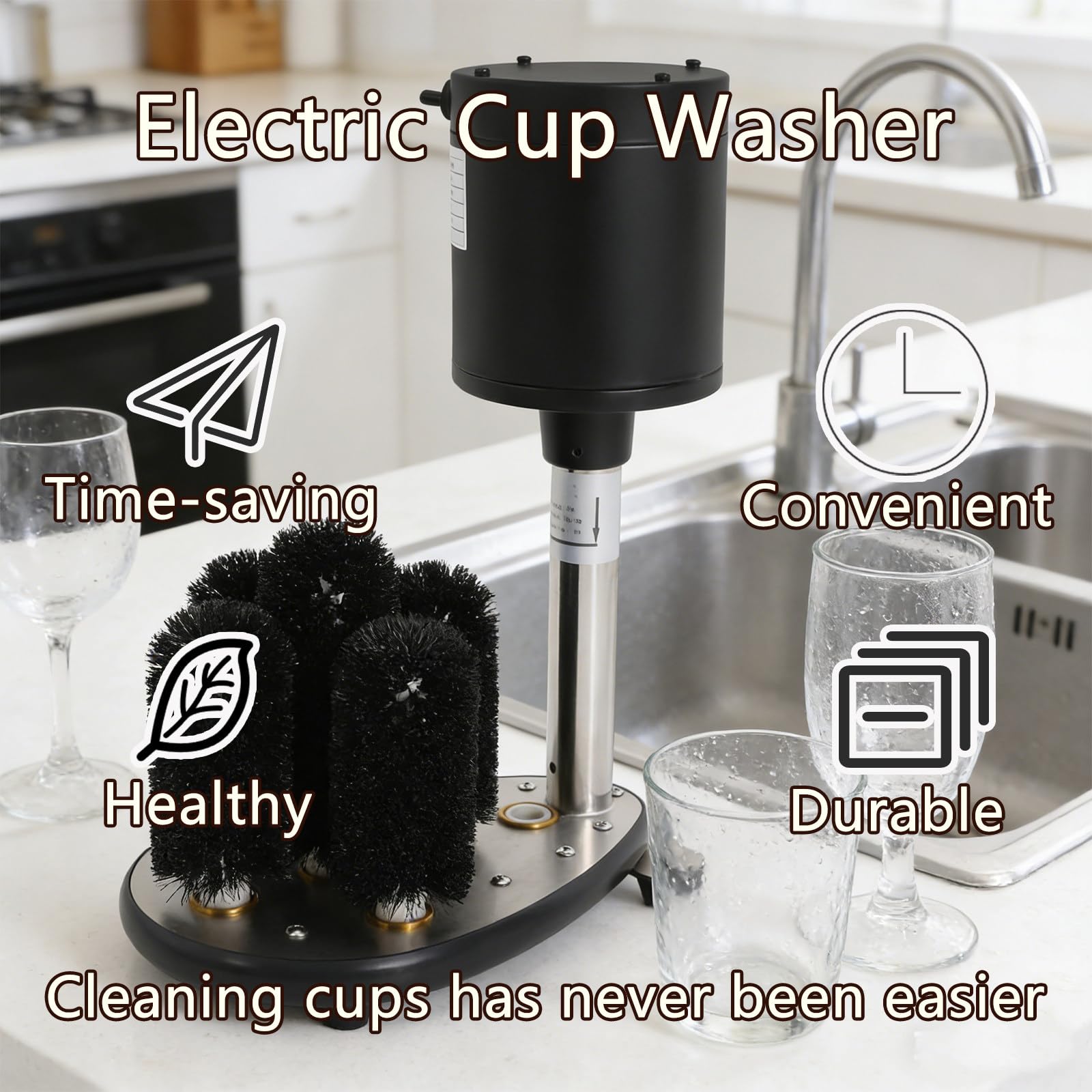 Lavavasos Comercial con 5 Cepillos y 130W, Máquina para Limpiar Cristalería y Copas de Vino, para Banquetes de Hotel y Bares, 1000 Tazas/Hora