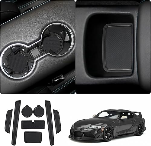 Toyoat Supra GR 2020-2025 - Forros para consola central, alfombrillas para portavasos y tapetes, antideslizantes, centro 2025, Supra GR 2025, forros