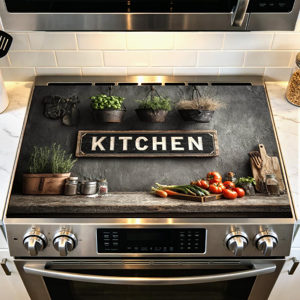 Farmhouse Kitchen Sign Stove Top Cover, Glass Cooktop, 28x20 in