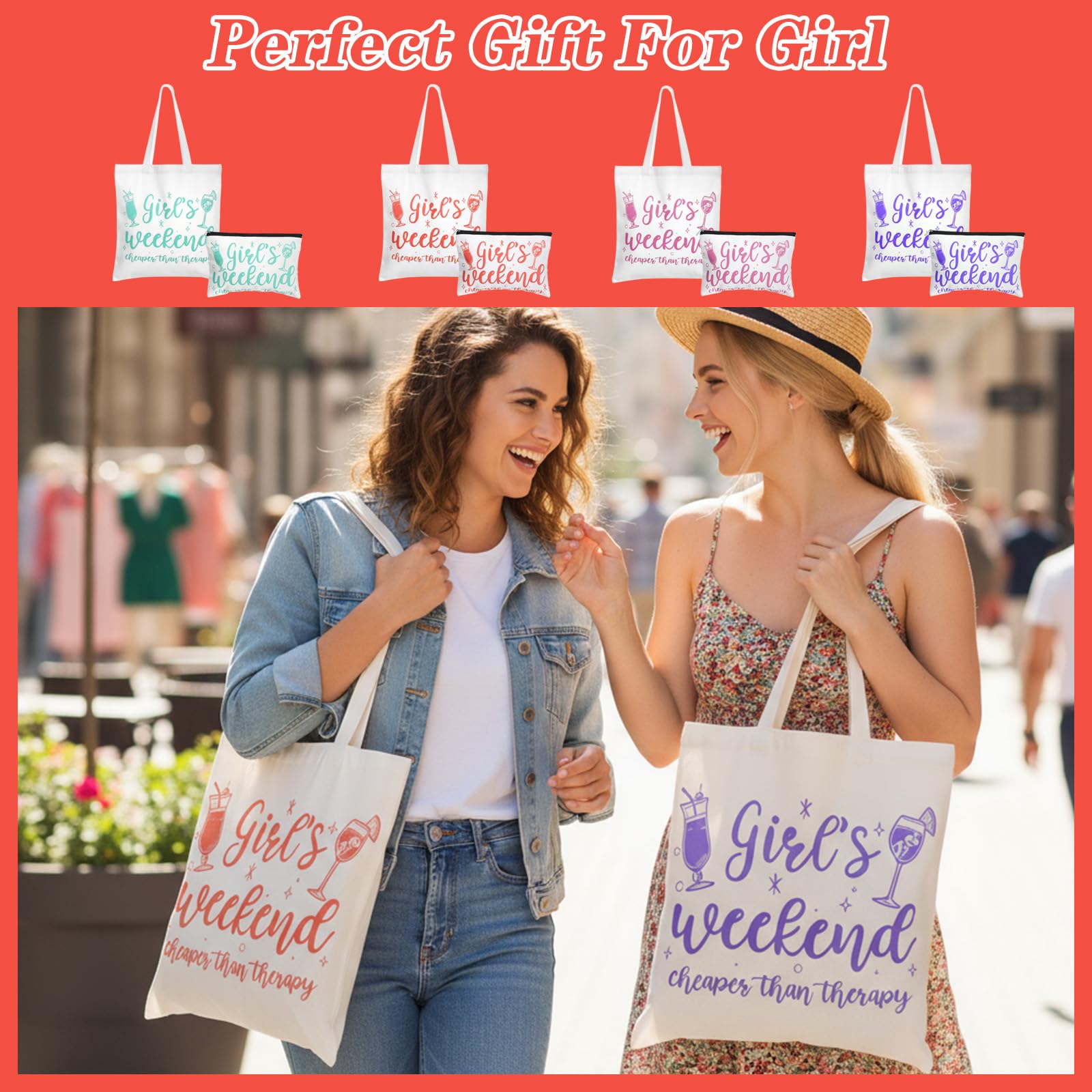 8 Pcs Christmas Girls Weekend Gifts for Women 4 Girls Trip Makeup Bag 4 Weekend Tote Bag Friend Trip Gifts Vacation Bestie Friendship Favors Summer Cosmetic Zipper Goodie Pouch (Classic Color)