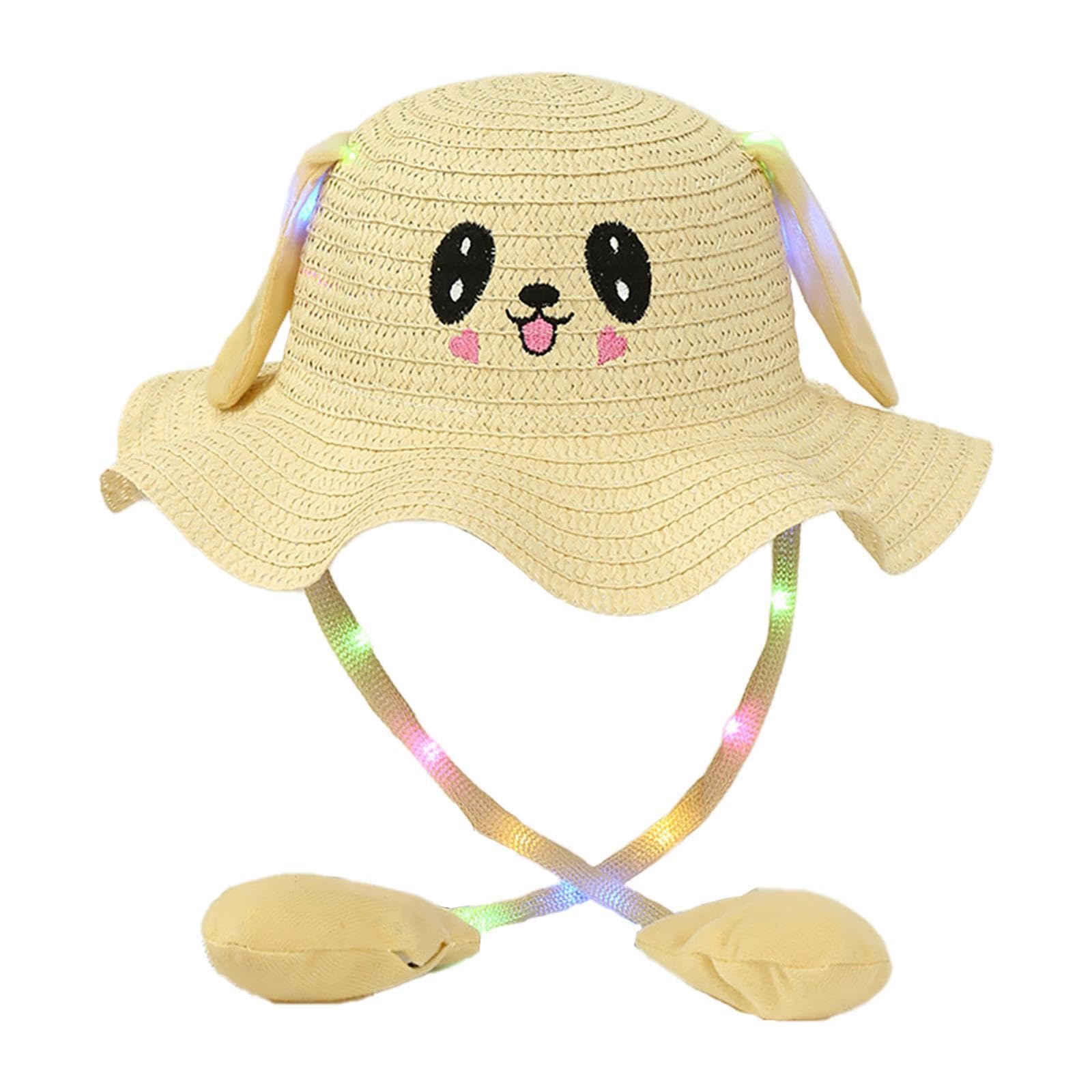 LOVIVER Cappello da coniglio per bambini, cappello di paglia estivo illuminato alla moda per la