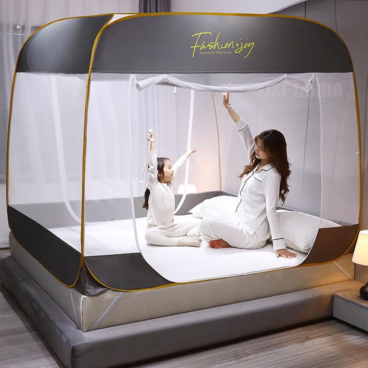 xixi-home Pop Up Mosquito net Patio Bed Tent,Foldable Portable Mosquito Netting,mesh Bottom,Three Door Design,Large Space Travel Mosquito net,Suitable for Adults and Infants(71 * 78 * 65in, Gray)