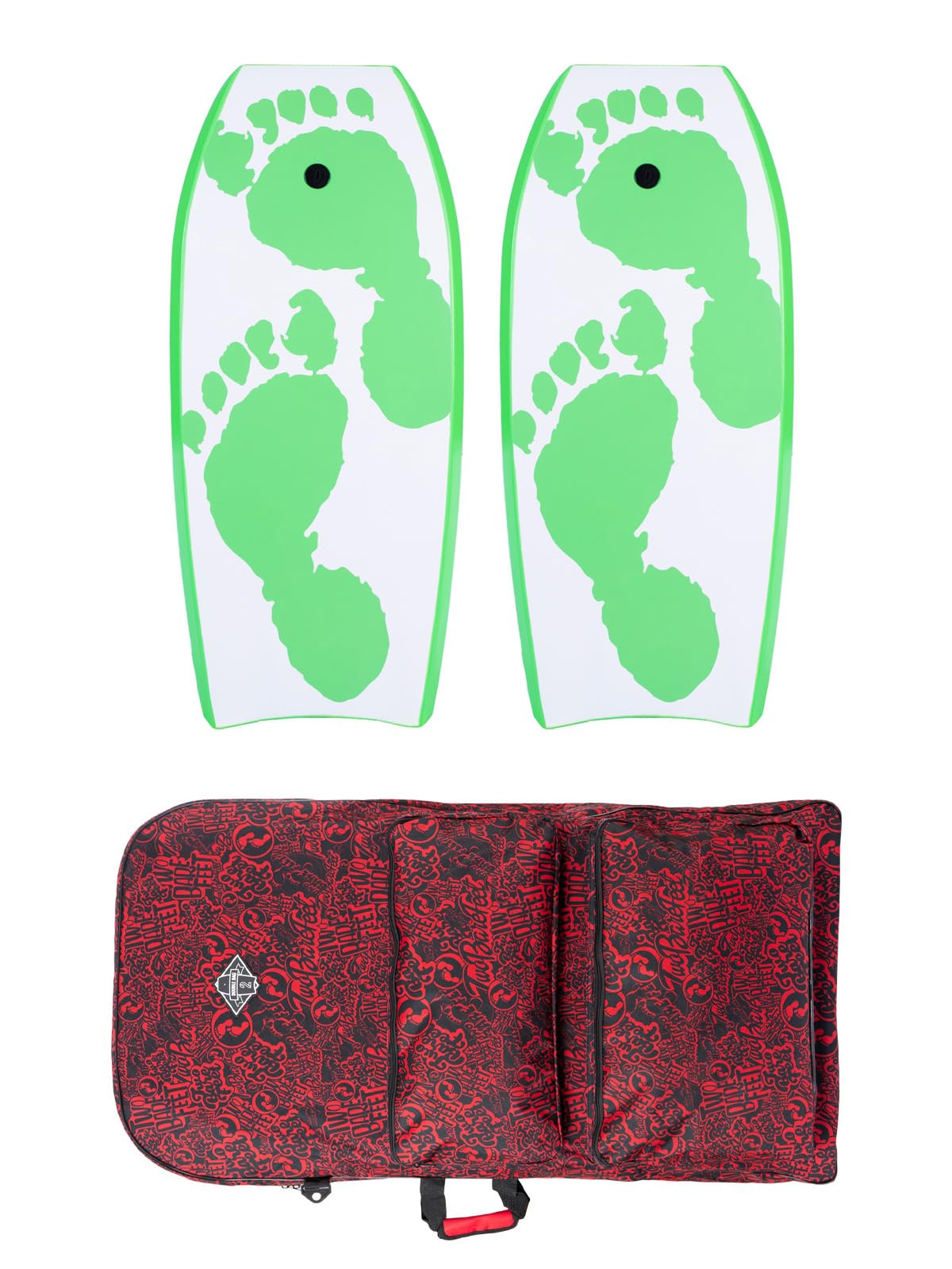 Two Bare Feet 42" Bodyboard Bundle - 2 x 42 'Future' Bodyboards of your choice + Premium Double Carry Bag (Future Print (Green)+Future Print(Green)+Red Bag) — image 1
