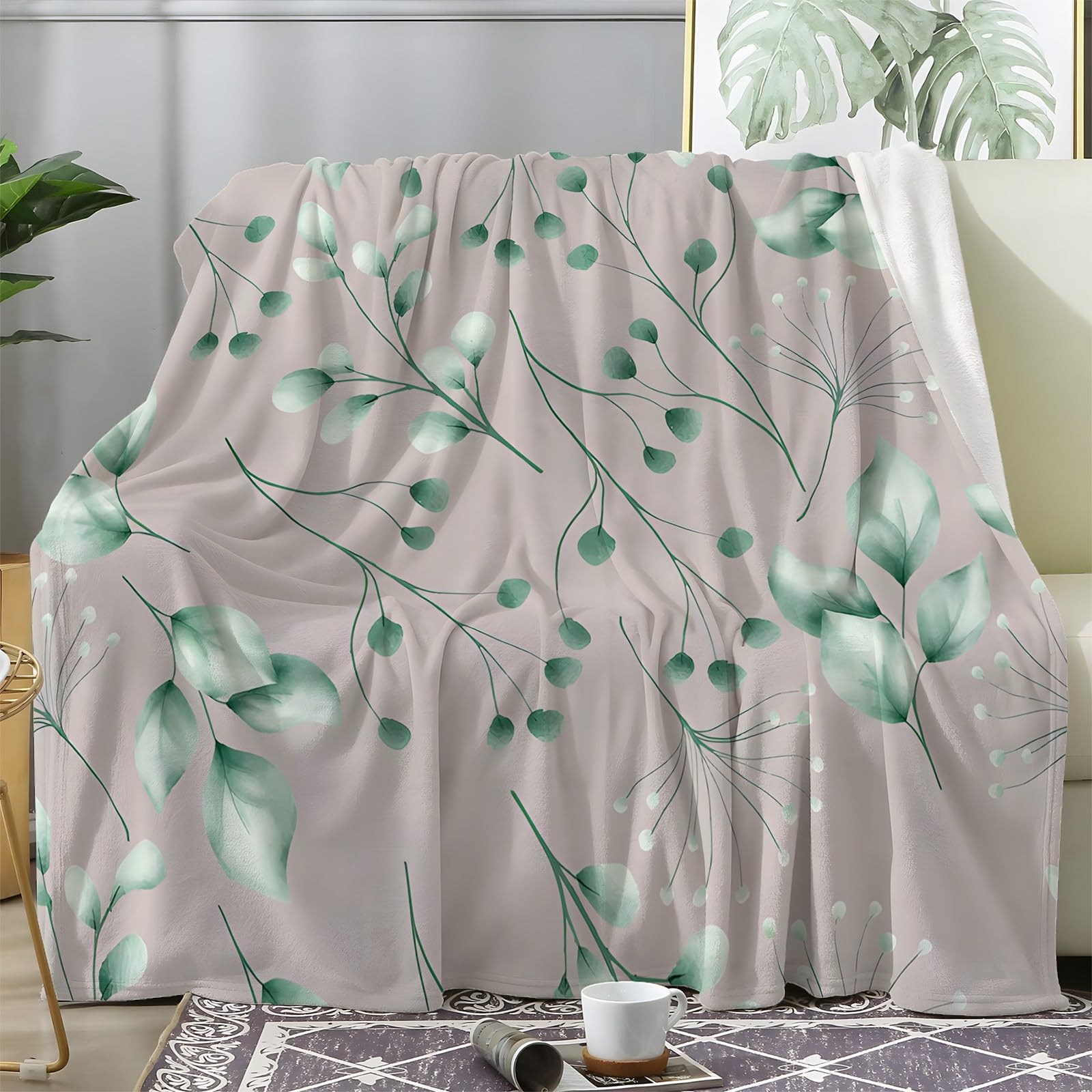 Plaid Épais et Chaud en Flanelle Premium Design Aquarelle Végétale