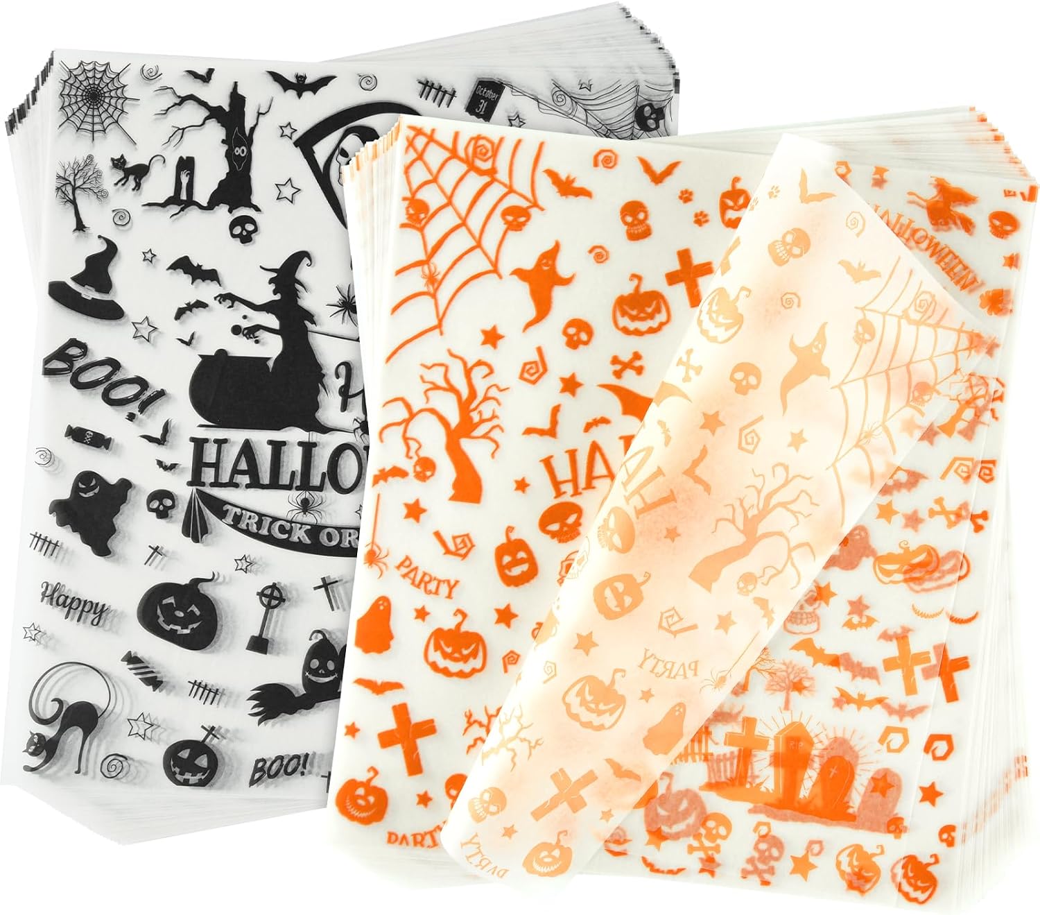ASTARON 100pcs Halloween Wax Paper Sheets for Food Wrapping, Candy Cookies Sandwich Wrapping, Fried Food Basket Liner, Greaseproof Paper
