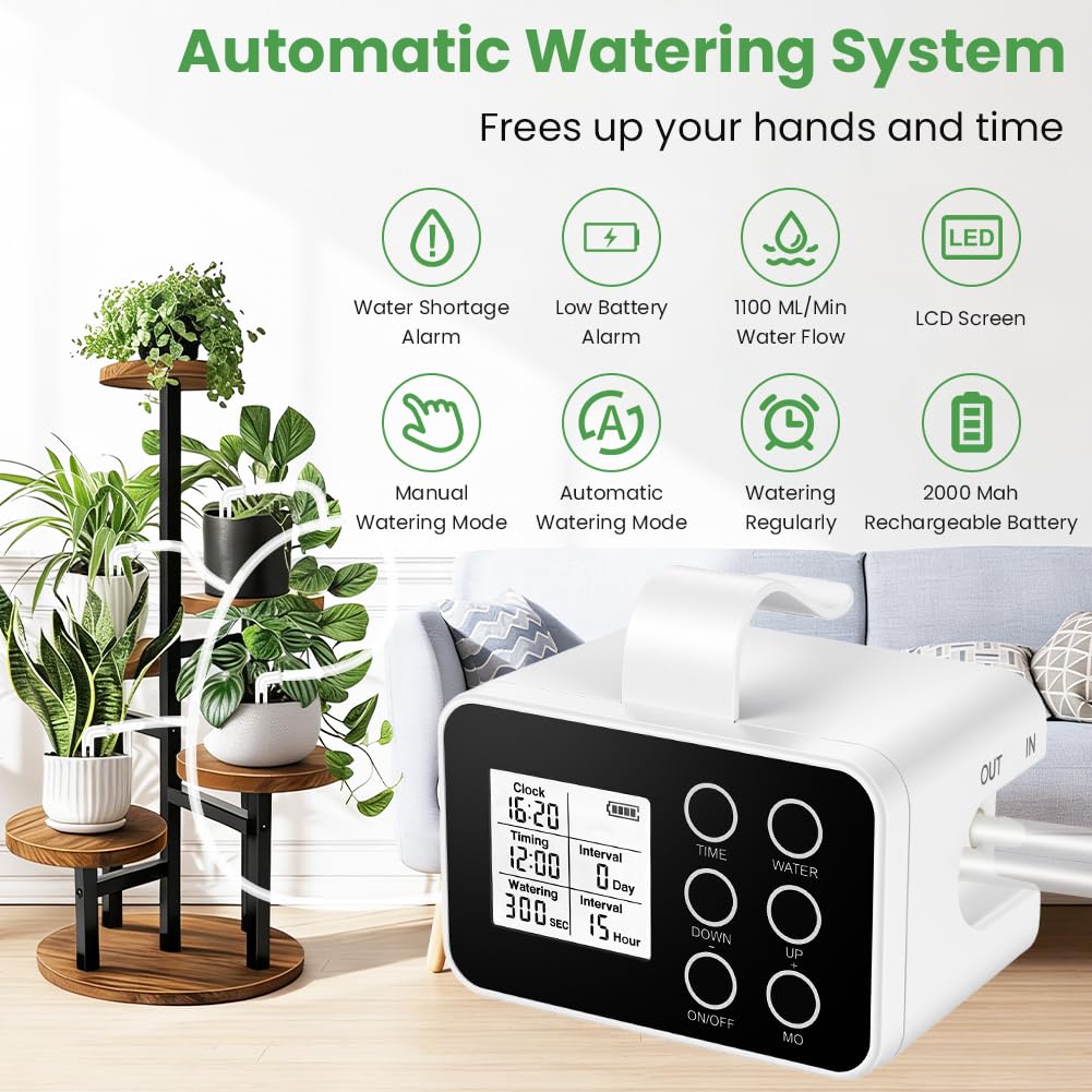 Flintronic Riego Automatico Macetas, Riego por Goteo Automático Recargable para 15 Plantas en Maceta, Sistema de Rie-Go de Interior Rie-Go por Goteo Automati-Co, para Interiores, Jardines y Balcones