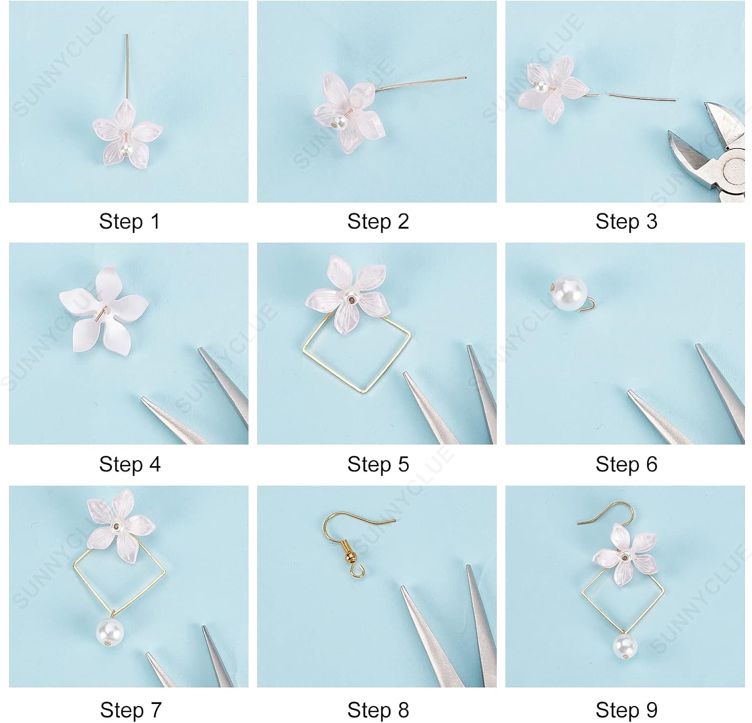 SUNNYCLUE 1 Box 10 Pairs DIY Resin Flower Charms Flowers Charm Pearl Bead Glass Beads Findings Dangle Earring Making Kit for Jewelry Making Kits Starter Beginners Women Earrings Crafts Supplies