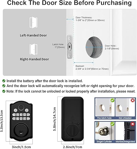 Miniatura 7 de Cerradura de puerta de entrada sin llave, cerraduras de puerta de huellas dactilares con control de aplicación, cerrojo inteligente para puertas