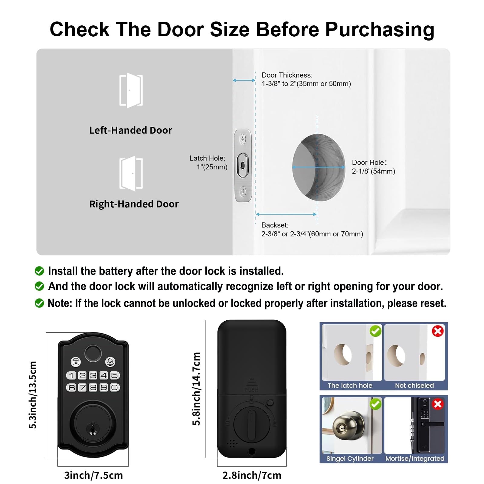 Keyless Entry Door Lock - Fingerprint Door Locks with App Control - Smart Deadbolt for Front Doors - Biometric Security, Auto-Lock&One-Touch-Lock, IP54 Waterproof, Easy Install
