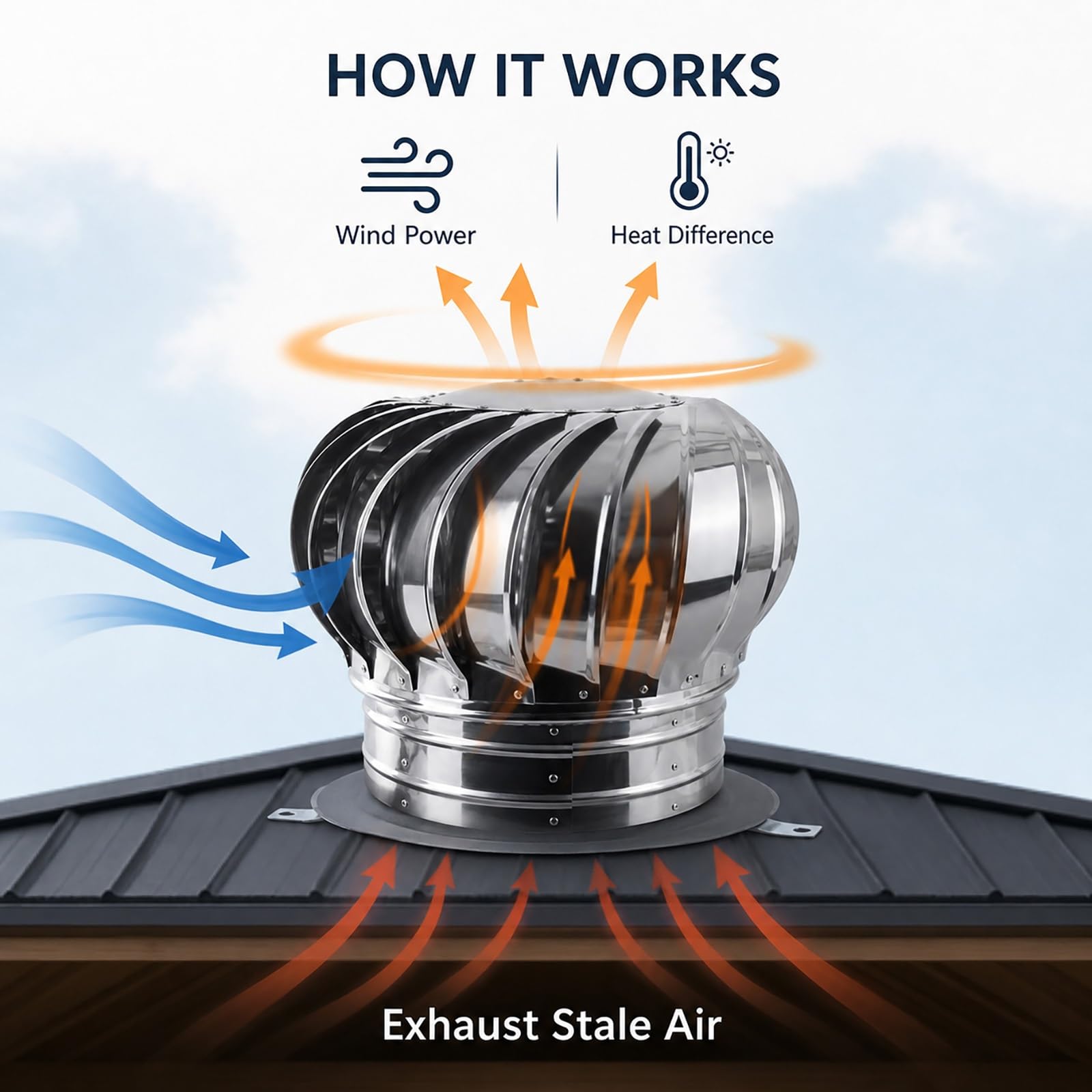 Campana De Ventilación Techo Sombrero Extractor De Humos Giratorio | Sombrerete Chimenea Acero Inoxidable 304 Redondo Cubierta Antilluvia para Ático Baño Casas Ventilación Mejorada(250mm)