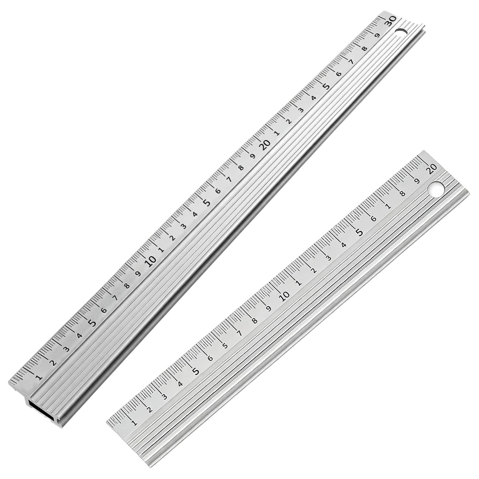 30cm+20cm White Metal Ruler for Cutting, Premium Aluminium Straight Edge with Raised Grip, Non-Slip Safety Steel Ruler 30cm and 20cm for Craft, DIY, School, Office & Precision Measurement