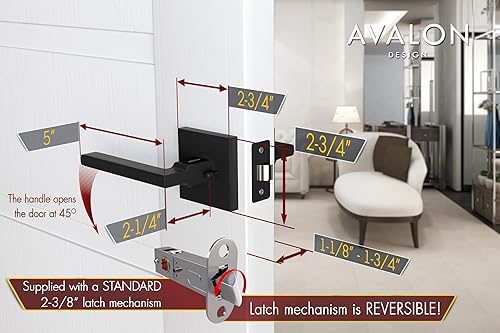 Miniatura 3 de Avalon 0630 - Manijas de puerta negras modernas, tornillos ocultos, privacidad y paso en acabado negro mate