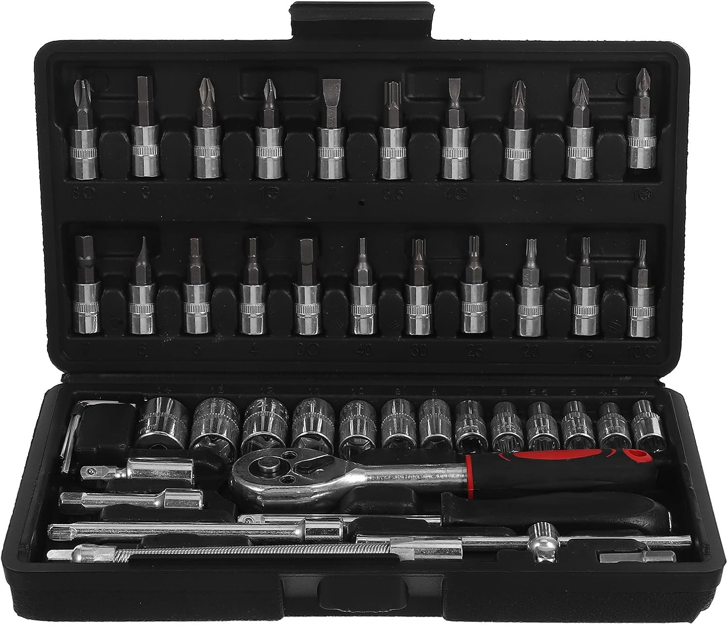 46pcs Combination Ratchet Wrench Socket Set with Bit Replacement for Automotive Repair and Household Use, Portable Mechanics Tool Kit with Quick-release Case