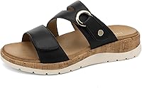 UBFEN Women's Low Wedge Sandals with Arch Support & Adjustable Velcro Straps - Comfortable All-Day Walking Slides