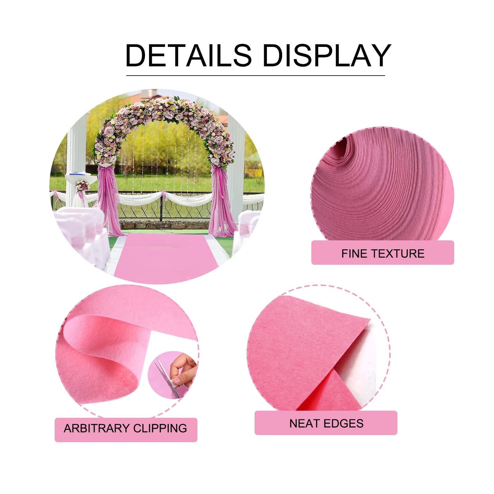 Tappeto Runner per Matrimonio, Rosa per Passerella Tappeto da Pavimento 2 mm di Spessore Rotolo Runner per Pista Antiscivolo per Compleanno Decorazione da Spiaggia all'aperto Celebrazione di Apertura