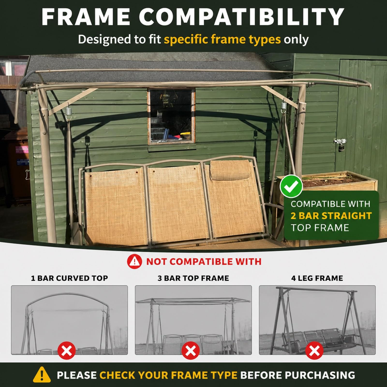 Toldo de Repuesto para Columpio Impermeable para Jardín Exterior