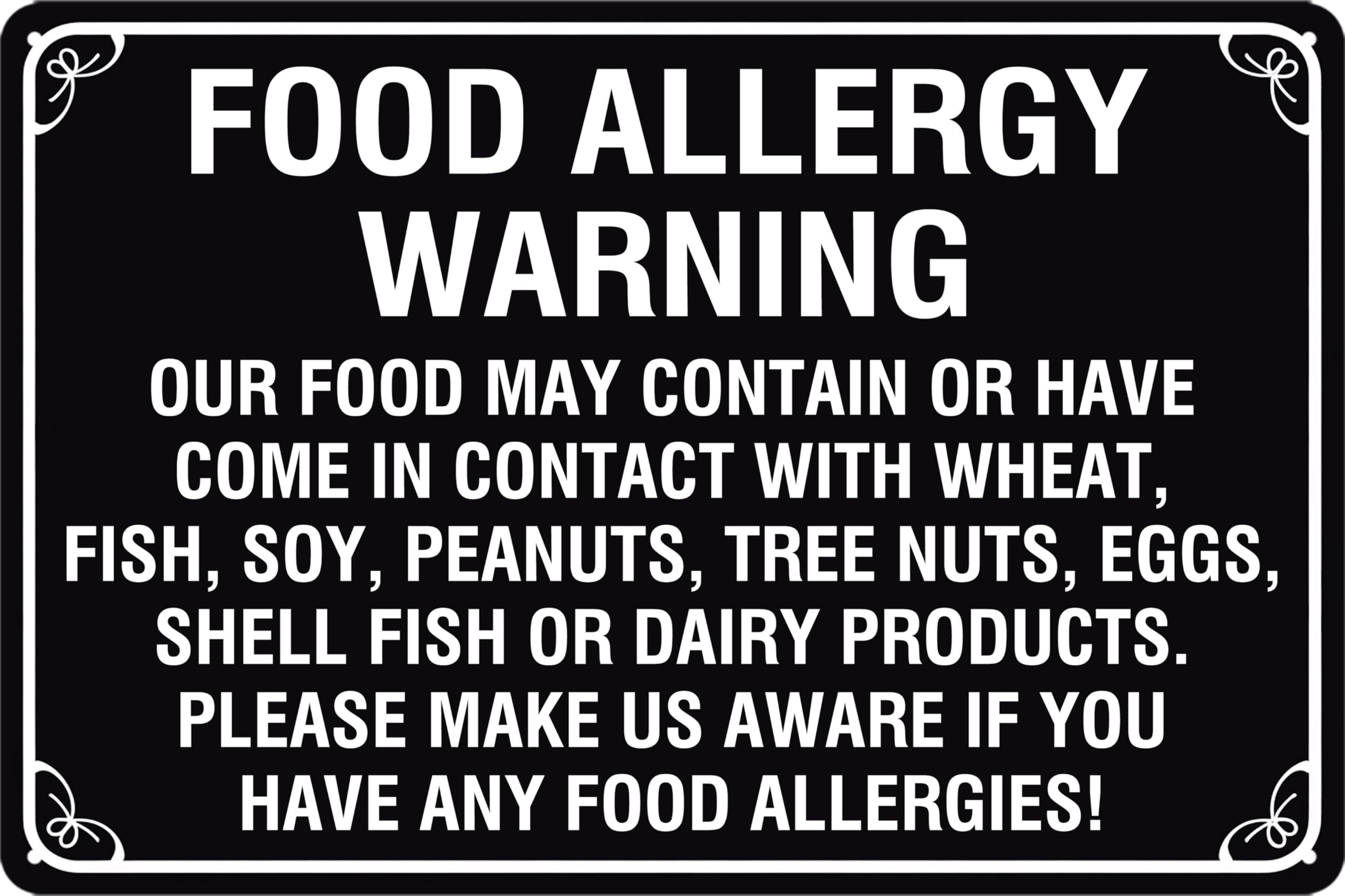 Food Allergy Warning Sign Safety Restaurant Signs Truck Good Trouble Allergens Poster Metal Tin Notice 8x6 Inch