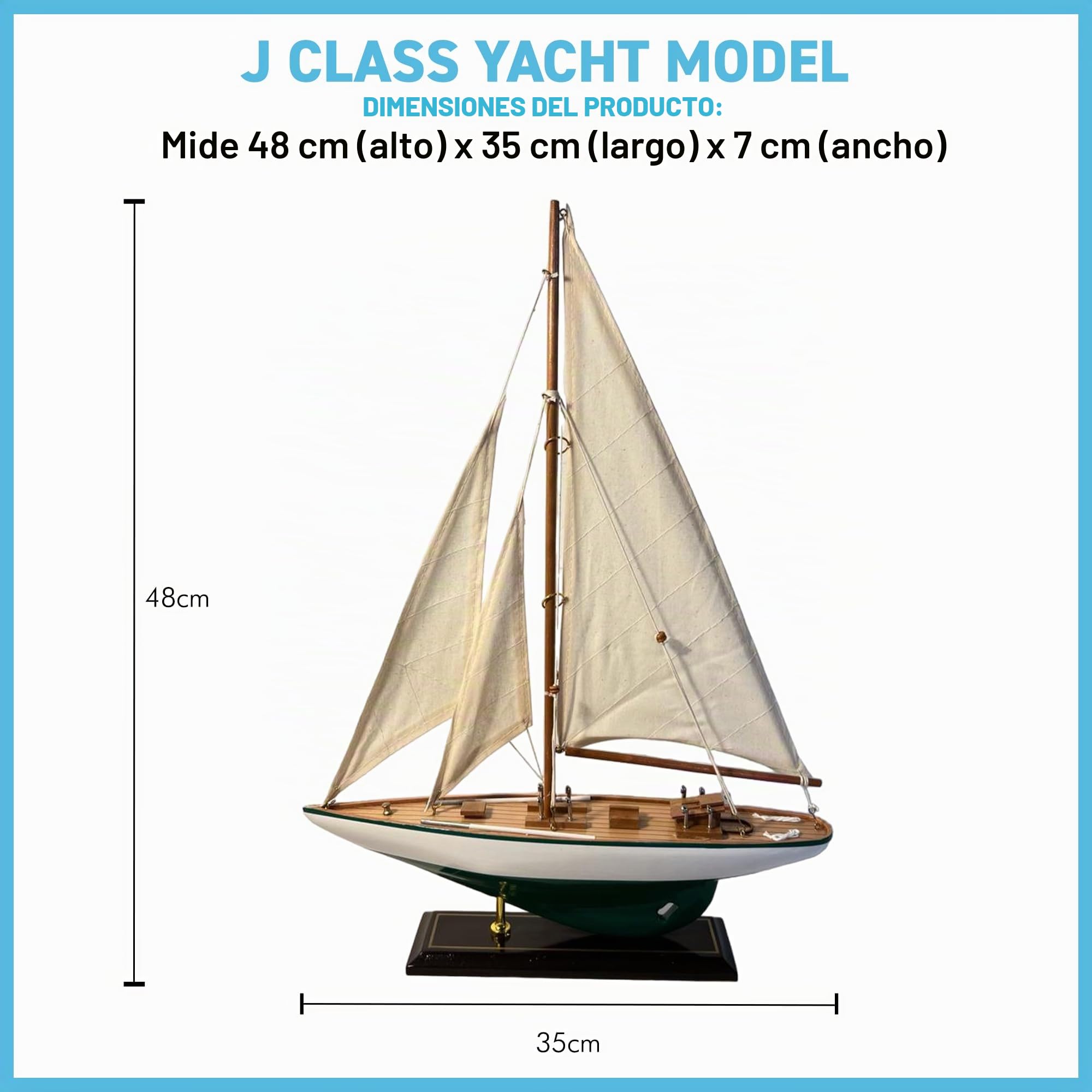 Thorness Detallado 35 cm de largo de madera modelo J Class velero | Yate de carreras de la Copa América | Adorno náutico | Modelo de barco de vela | Modelo de barco totalmente montado