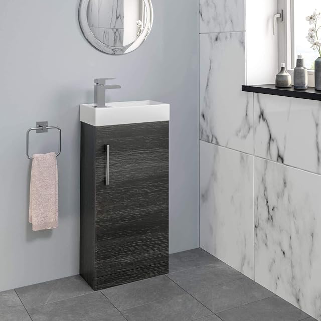 AURORA Modern Cloakroom Bathroom Basin Sink Vanity Unit Furniture 1 Tap Hole 400mm Charcoal Grey