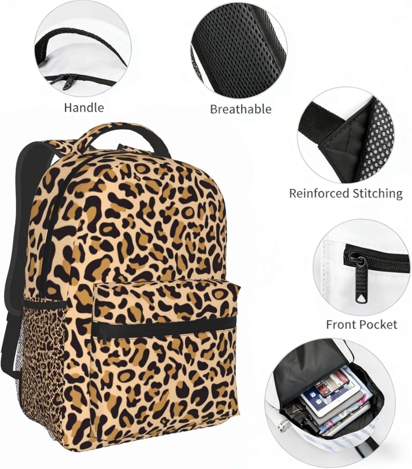Leopard Print Pattern Laptop Backpack For Men Women, Multifunctional Lightweight Daypack Bookbag For Daily Commutes Business Travel Hiking