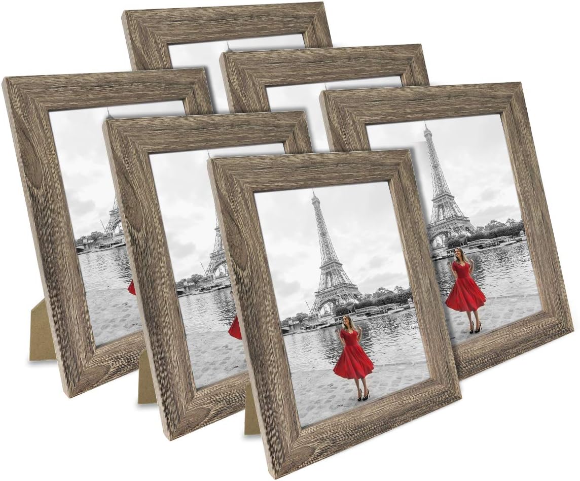 NUOLAN 4x6 Picture Frame Rustic Gray Wood Pattern Art Photo Frames 6 Packs for Wall or Tabletop Display (NL-PF4X6-RG)