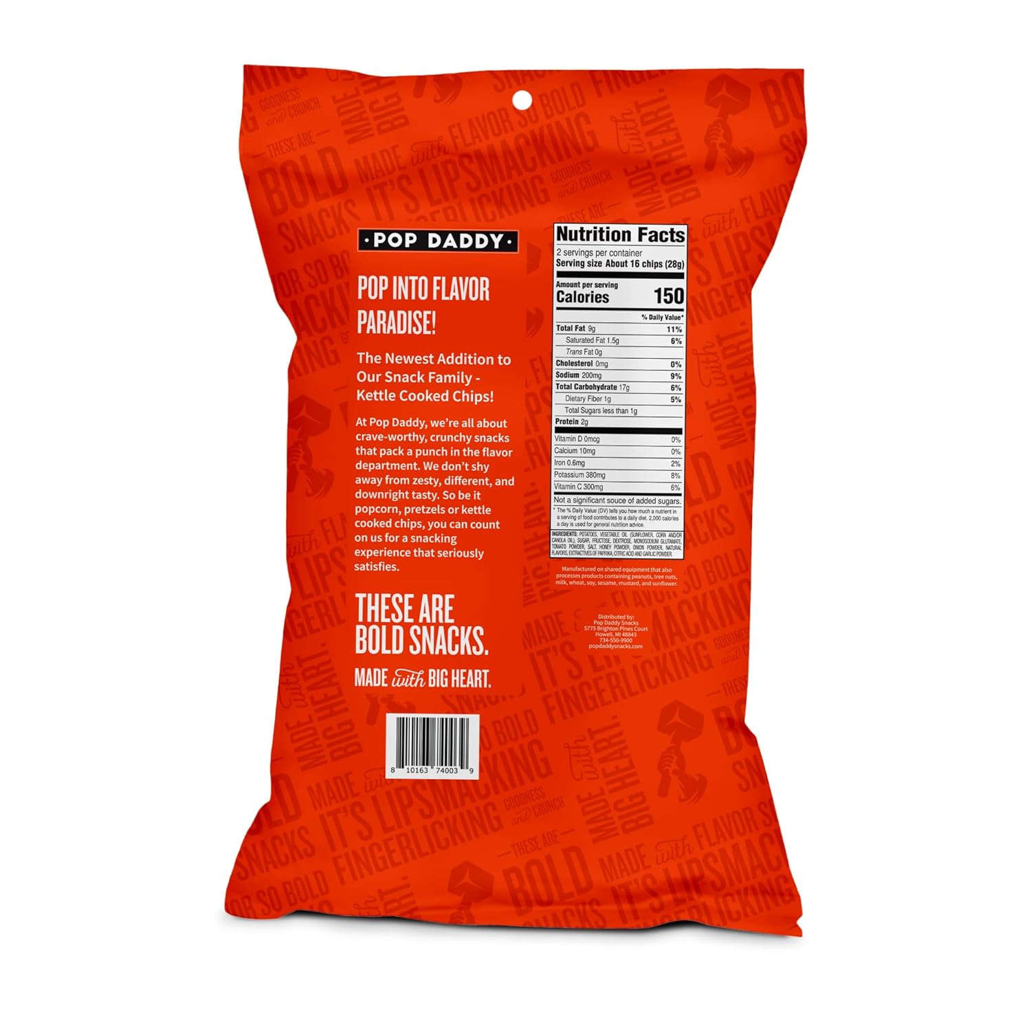 Pop Daddy Kettle Cooked Potato Chips, Kosher & Gluten, 5oz Potato Chips Individual Bags, 3 Pack, Mesquite BBQ
