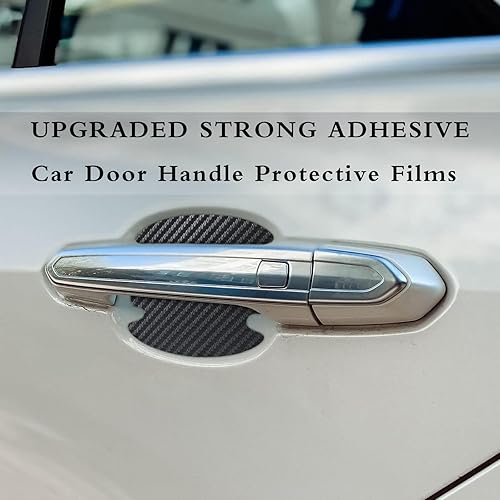 Miniatura 5 de yvshy 4 calcomanías para manija de puerta de automóvil, 3.3 x 3.4 pulgadas, protector de pintura de fibra de carbono de cuero, manija de puerta,