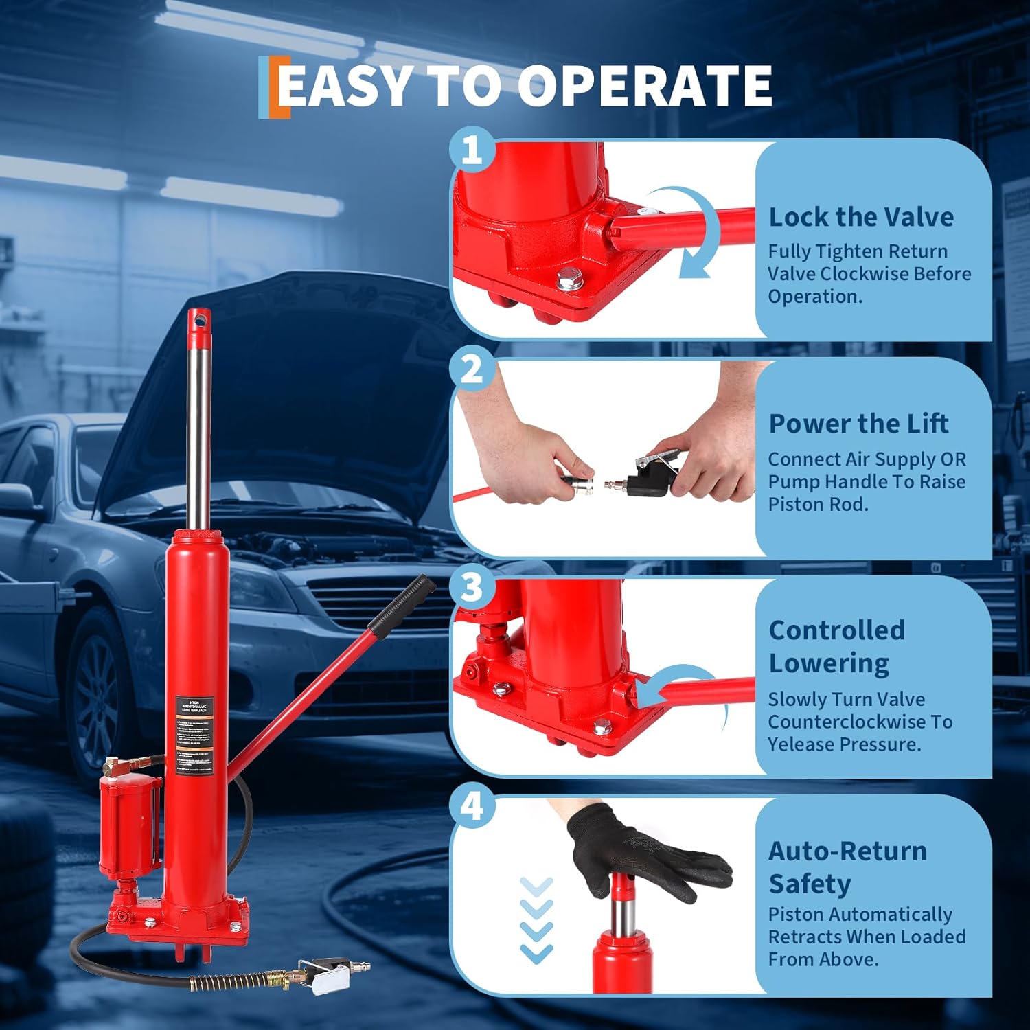 8-Ton Hydraulic Ram Jack-Air Pump