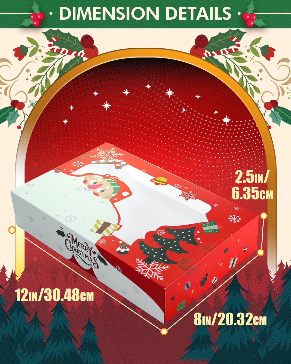 qiqee Scatola per biscotti di Natale con finestra, 30,5 x 20,3 x 6,3 cm, 12 confezioni Auto-pop up Due usi Un secondo pieghevole per pasticceria biscotto scatola da forno per imballaggio