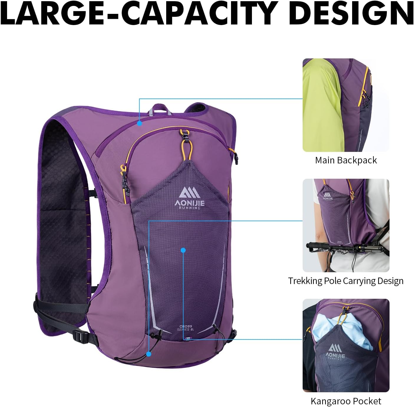 AONIJIE Running Hydration Vest for Men & Women, 8L Hydration Backpack with 500ml Soft Flask Water Bottle