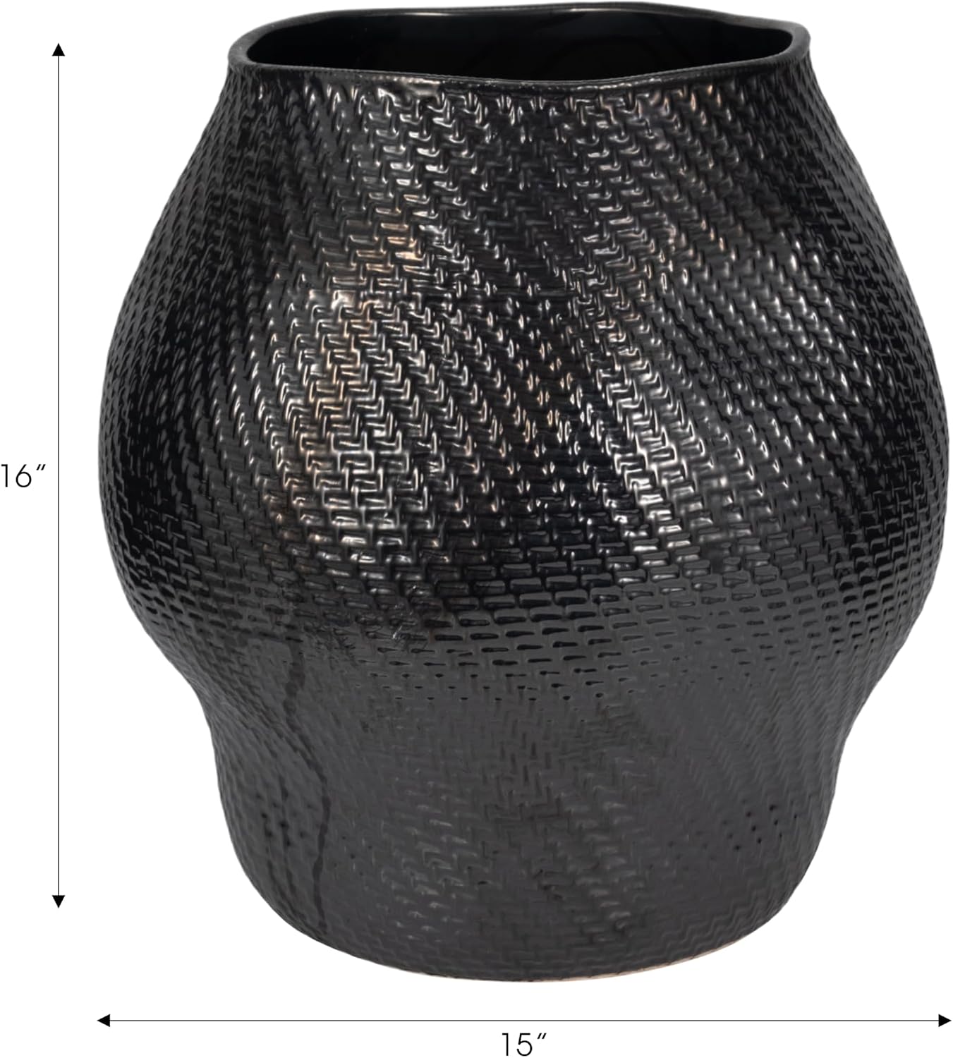 Ceramic Vase for Living Room Decor – Stylish Textured Flower Vase for Home, Bedroom, Office, and Table Decor – A Decorative Item for House or Room Styling – 16", Black