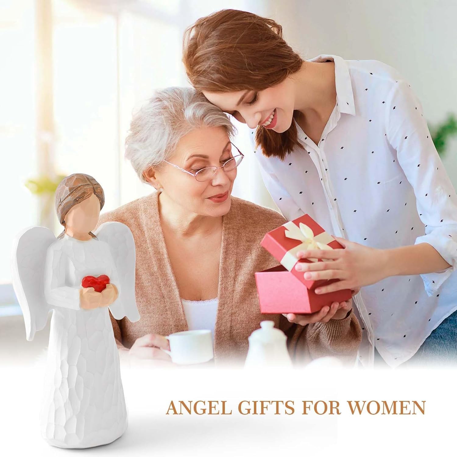 Angel Figurines and Statues for Women, Guardian Resin Angels Statue Holding a Heart for Thanksgiving Christmas Home Decor Gifts Ornaments - Image 4