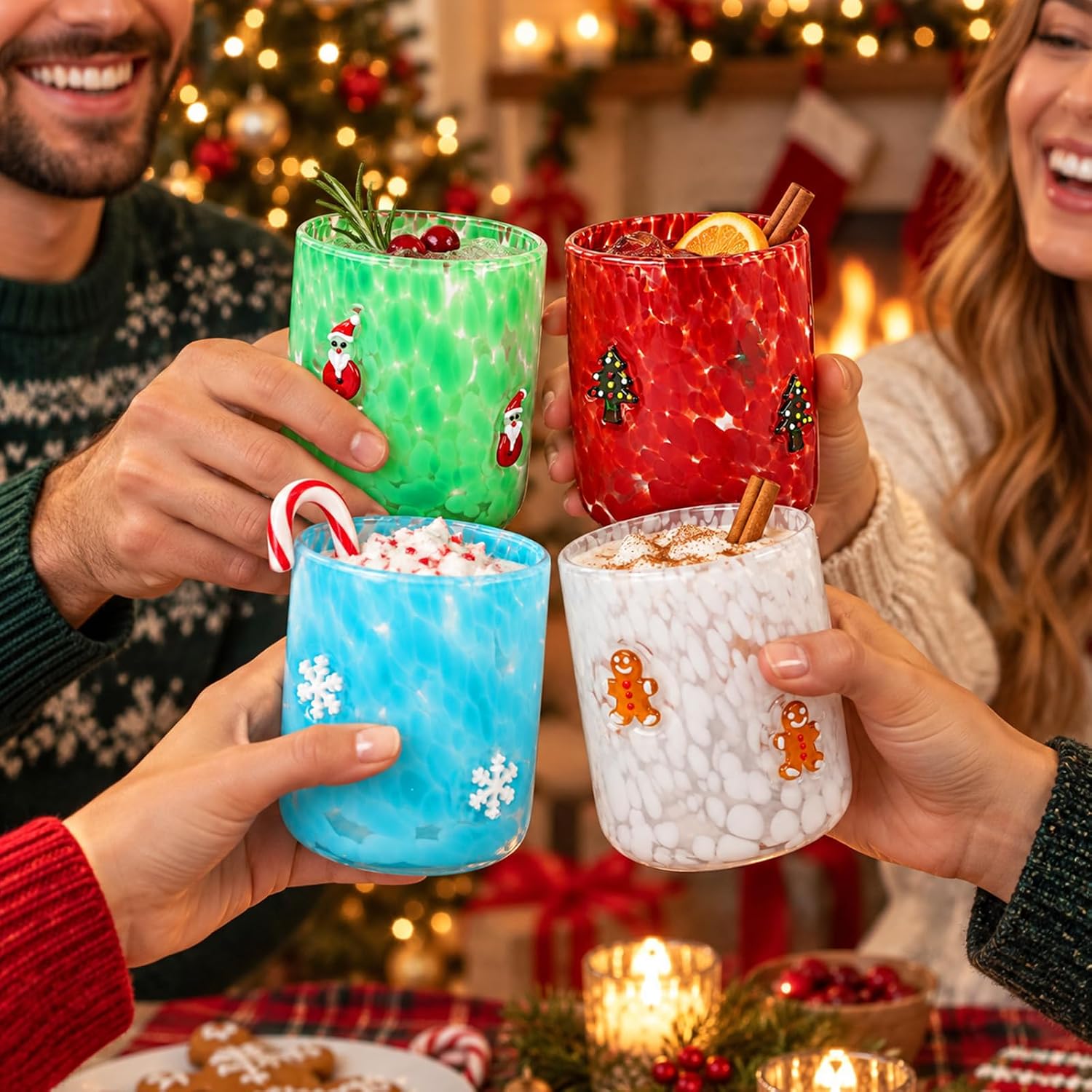 JarThenaAMCS 4Pcs Christmas Icon Juice Glasses, 16 Oz