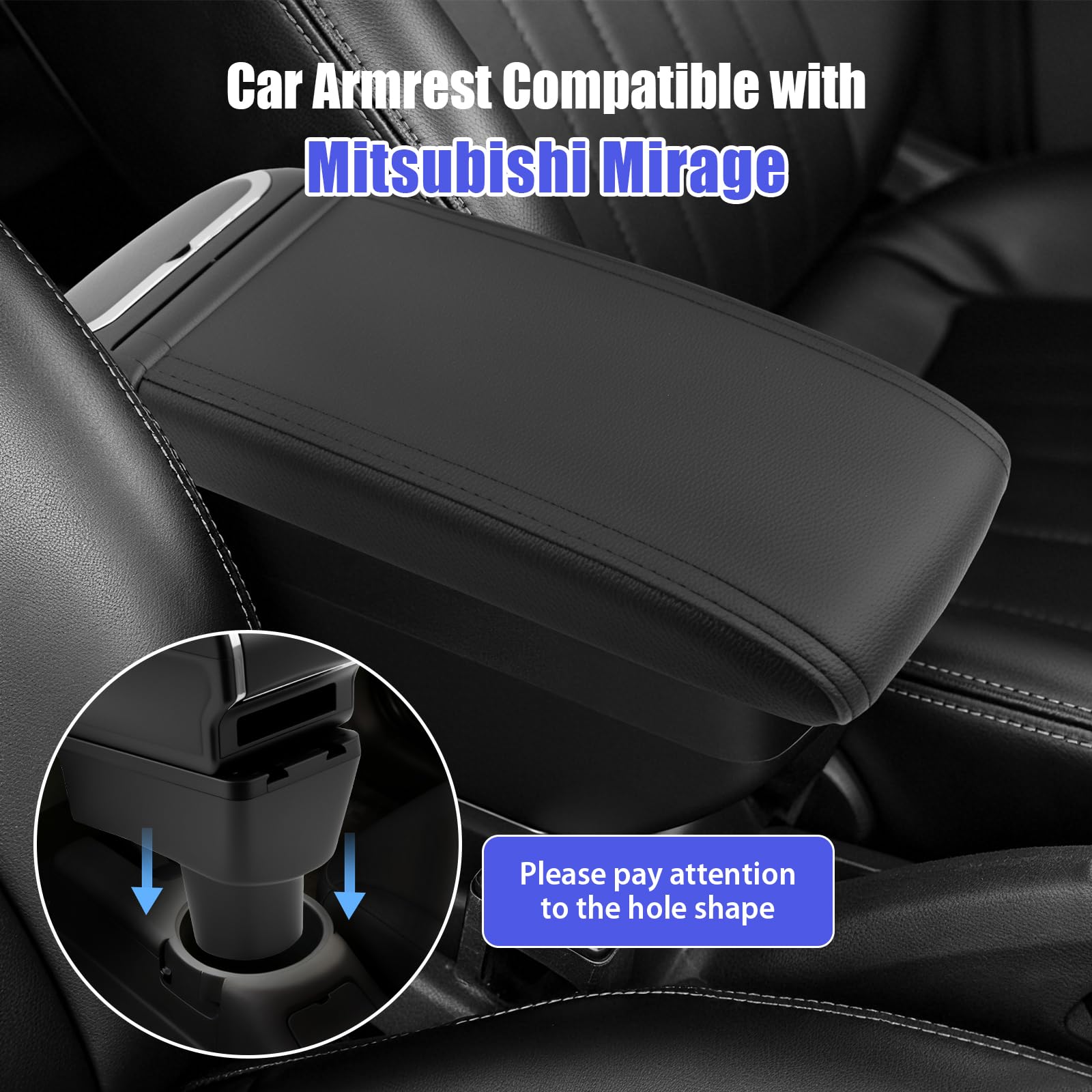 Doppellagige Auto Armlehne, Mittelarmlehne mit Getränkehalter | Kompatibel mit Mitsubishi Mirage Attraction Space Star 2014-2023