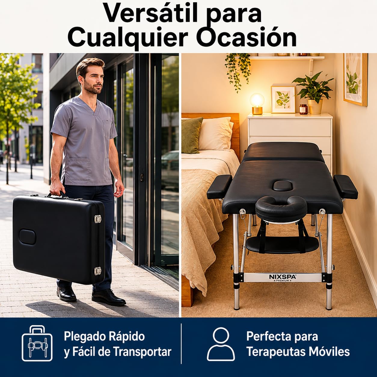 Camilla de Masaje Plegable – 2 Zonas, Altura Regulable y reposacabezas ergonómico – Camilla portátil Profesional para Fisioterapia, estética y SPA con Bolsa de Transporte