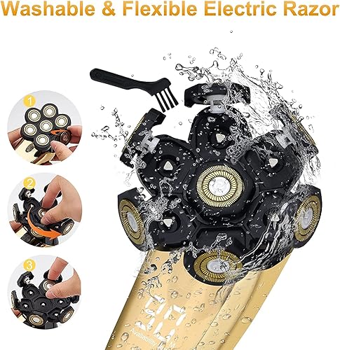 Miniatura 4 de Afeitadoras de cabeza para hombres calvos, afeitadora eléctrica inalámbrica 7 en 1, afeitadora recargable para cabeza calva para hombres, kit de