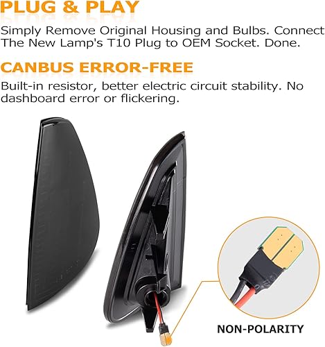 Miniatura 4 de Gempro LED Front Side Marker Lights Assembly for Dodge Charger 2006 2007 2008 2009 2010 Corner Signal White Led Lamps, 2PCS (Smoked Black)