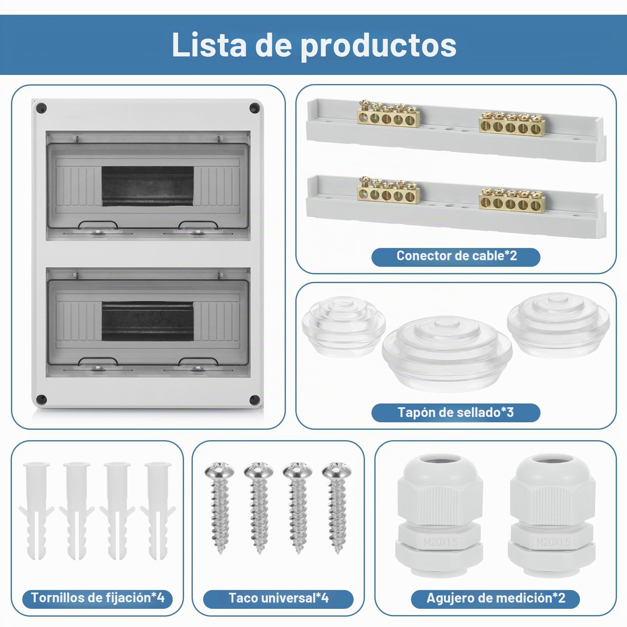 JIZZU Caja de Distribución de Montaje Superficial, IP65 2 Filas Cubre Cuadro Electrico con 24 Módulos, Caja Estanca Exterior Electrica para Jardines Exteriores, Granjas, Centro Comercial